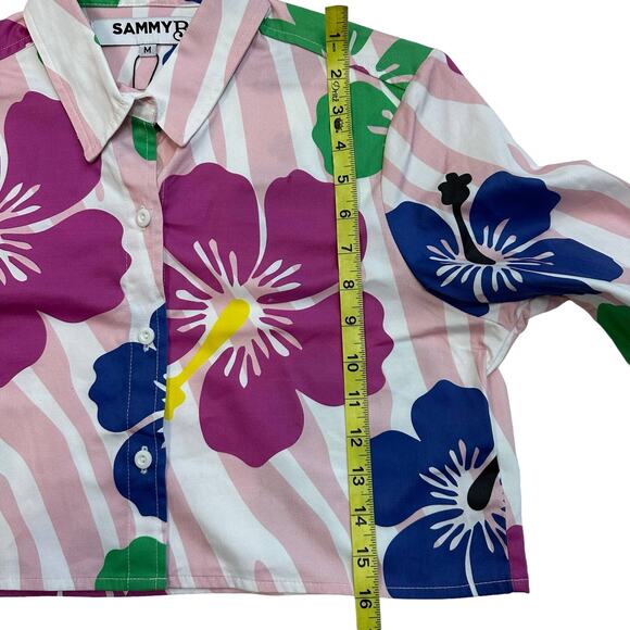 SAMMY B Tati Pink Floral Print Crop Cotton Button-Up Shirt - Picture 12 of 12